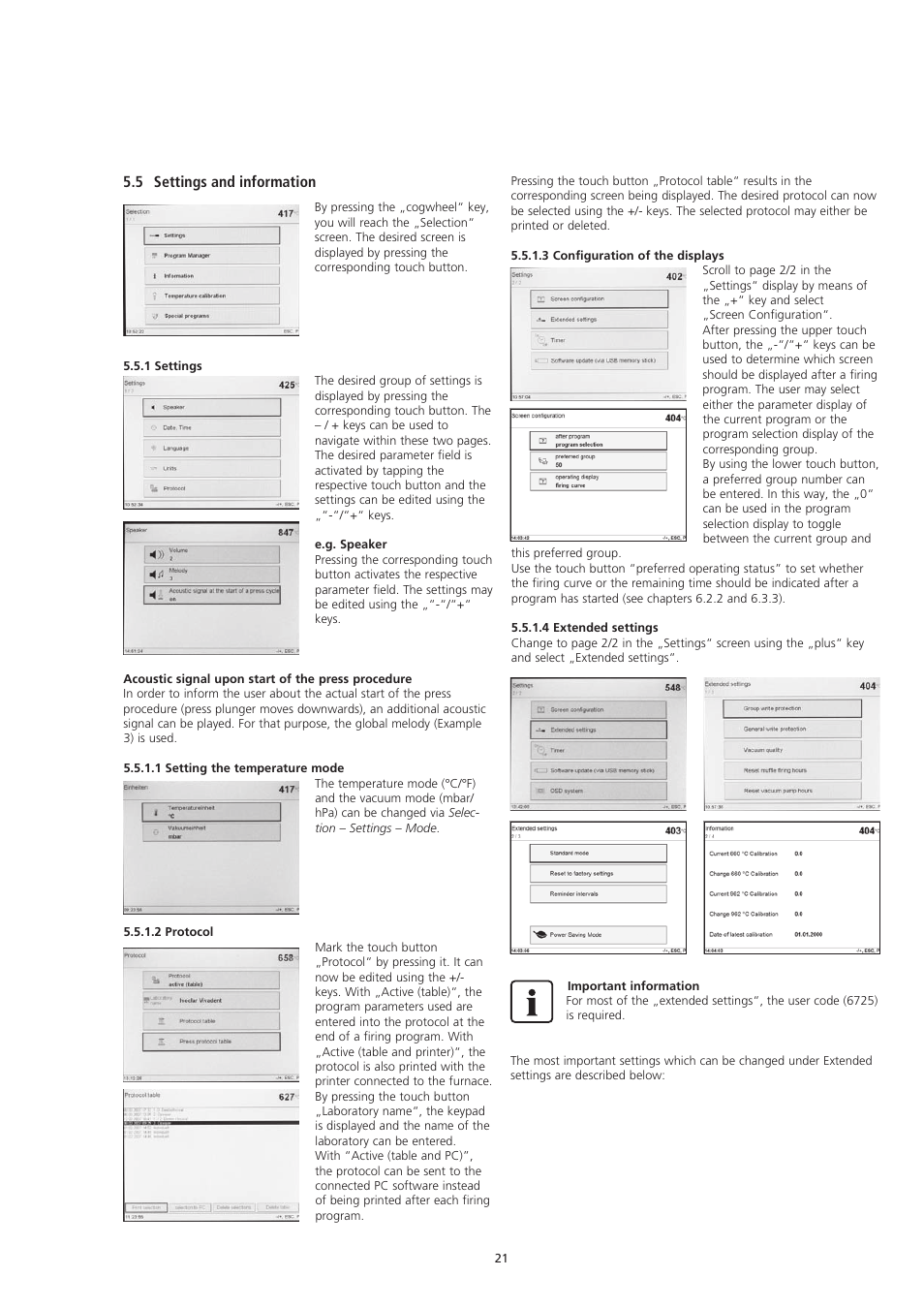 5 settings and information | Ivoclar Vivadent EP5000-G2 User Manual | Page 21 / 44