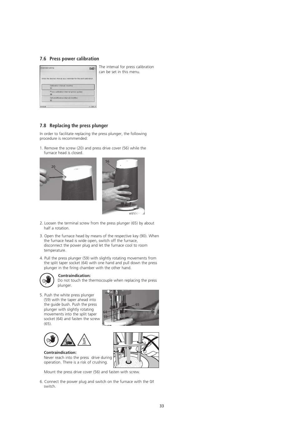 8 replacing the press plunger, 6 press power calibration | Ivoclar Vivadent EP5000-G2 User Manual | Page 33 / 44