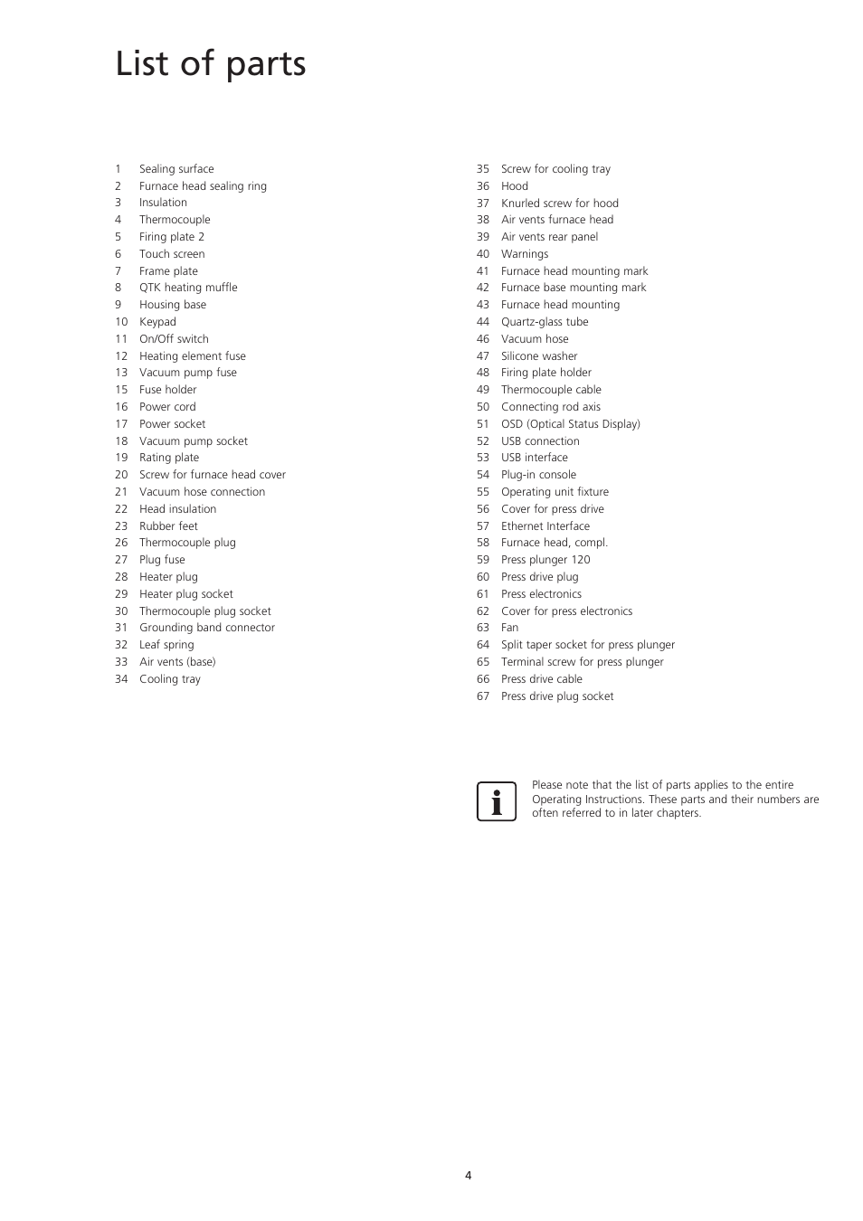 List of parts | Ivoclar Vivadent EP5000-G2 User Manual | Page 4 / 44