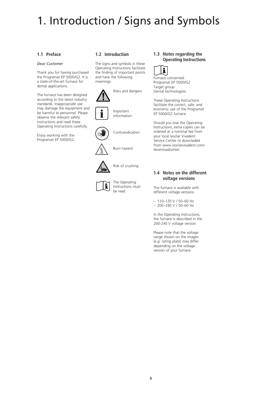 Introduction / signs and symbols | Ivoclar Vivadent EP5000-G2 User Manual | Page 8 / 44
