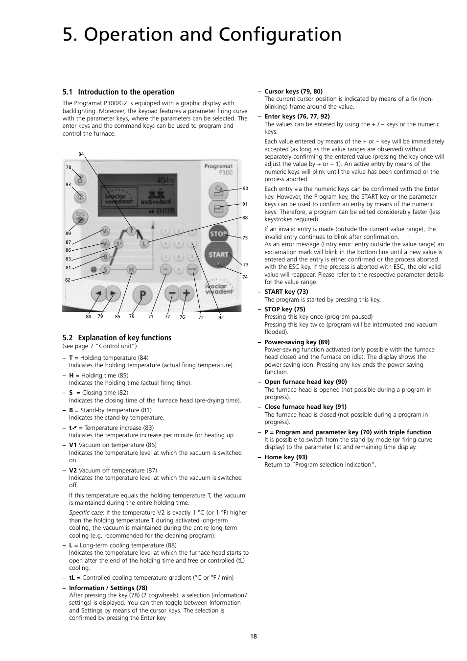 Operation and configuration, 1 introduction to the operation, 2 explanation of key functions | Ivoclar Vivadent P300 User Manual | Page 18 / 36