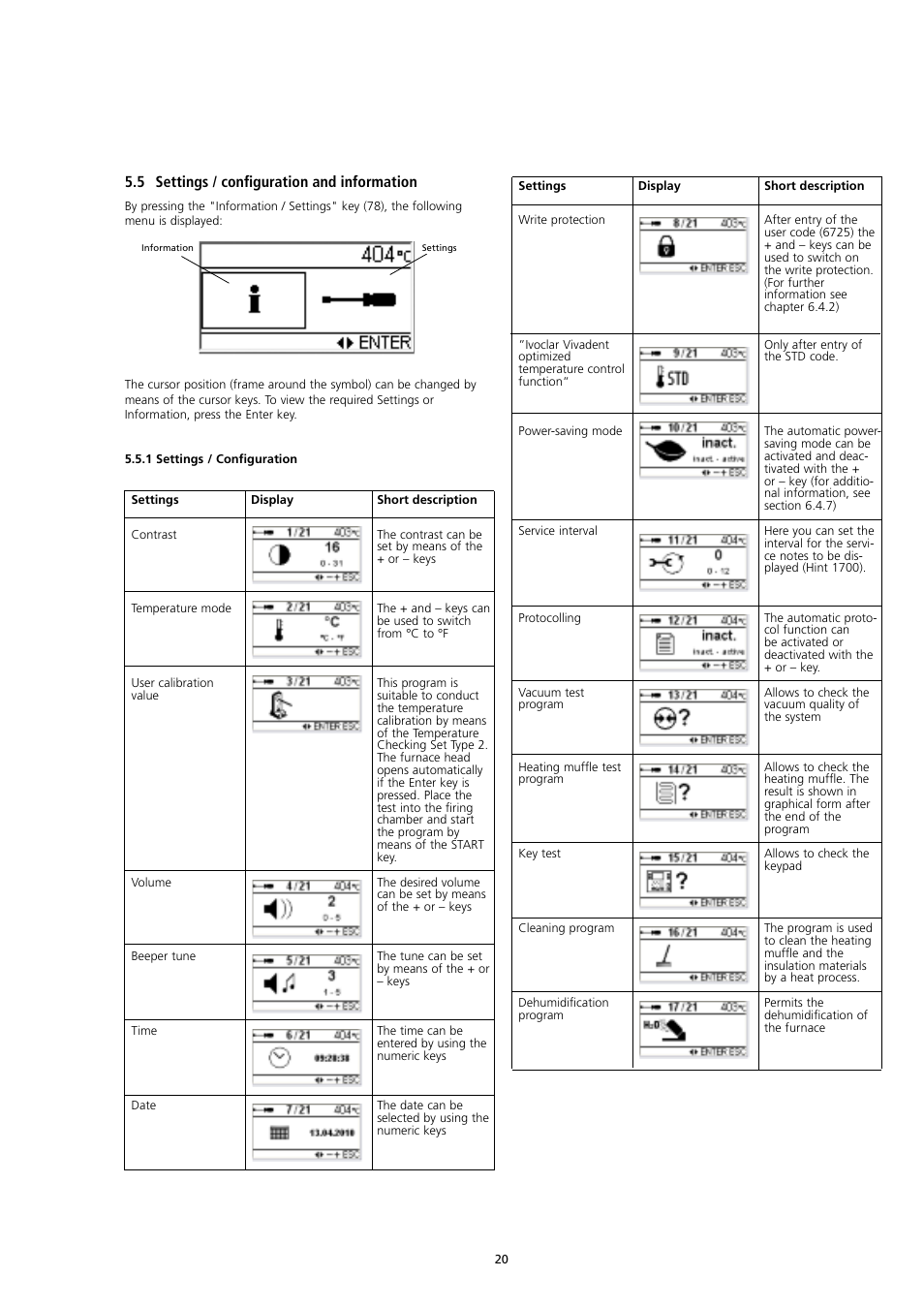 5 settings / configuration and information | Ivoclar Vivadent P300 User Manual | Page 20 / 36