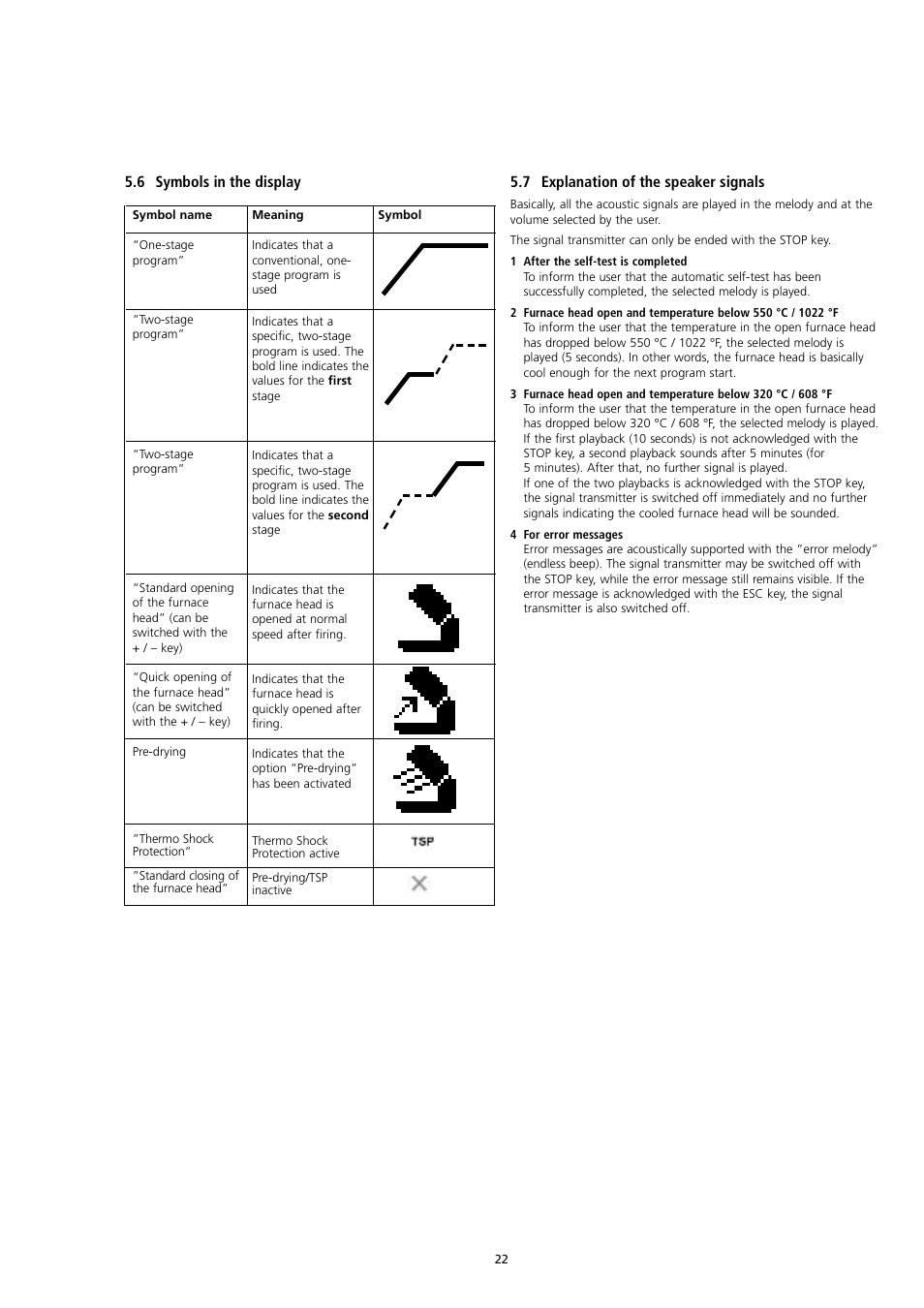 6 symbols in the display, 7 explanation of the speaker signals | Ivoclar Vivadent P300 User Manual | Page 22 / 36