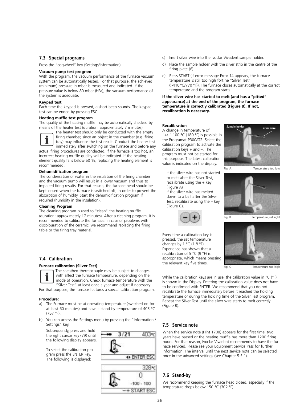 3 special programs, 4 calibration, 6 stand-by | Ivoclar Vivadent P300 User Manual | Page 26 / 36