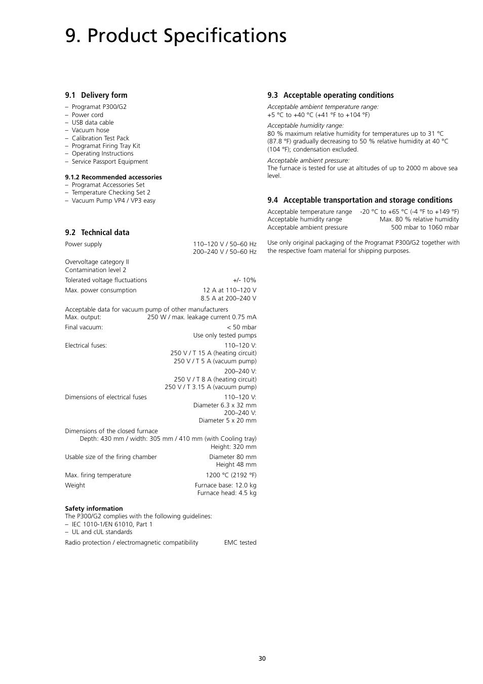 Product specifications | Ivoclar Vivadent P300 User Manual | Page 30 / 36