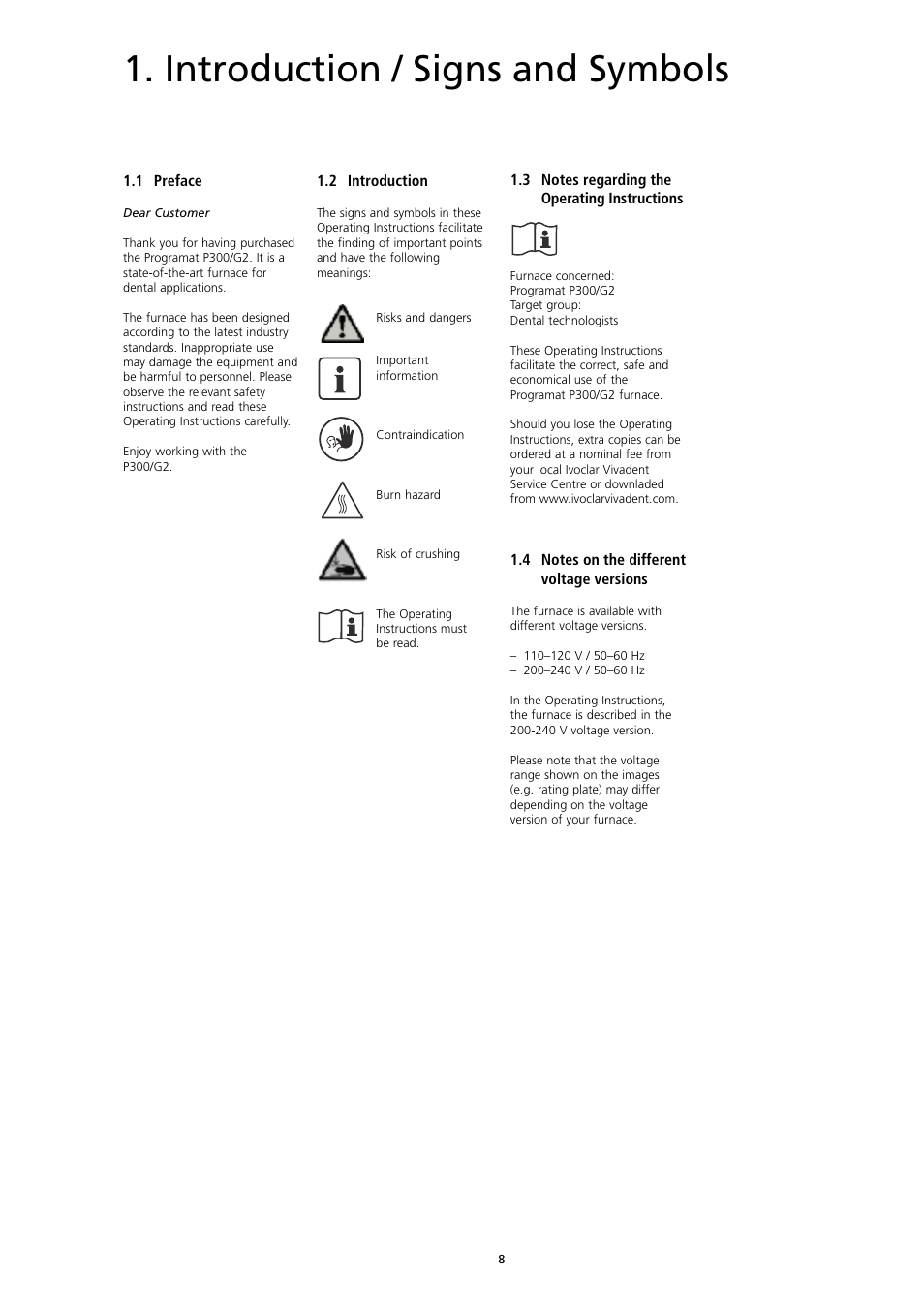 Introduction / signs and symbols | Ivoclar Vivadent P300 User Manual | Page 8 / 36