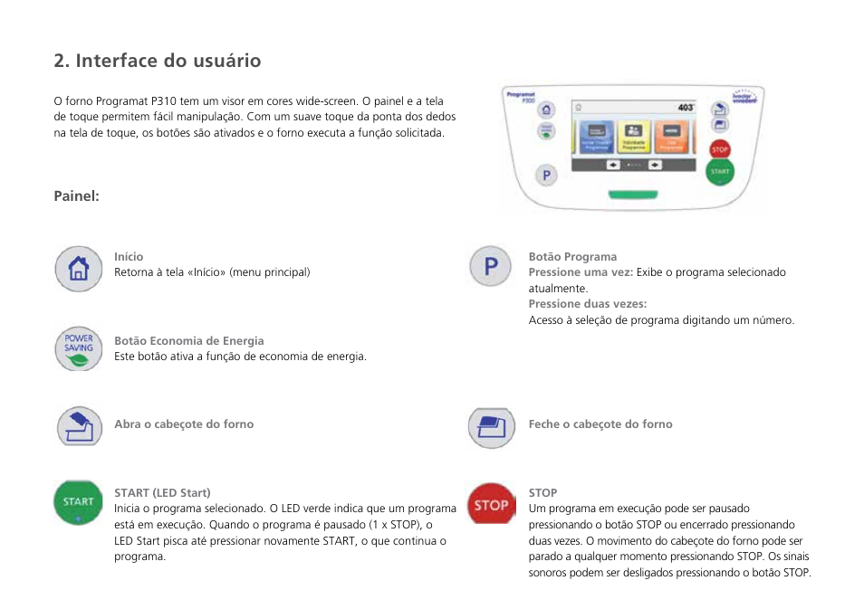 Interface do usuário | Ivoclar Vivadent P310 - Short Instructions User Manual | Page 36 / 40