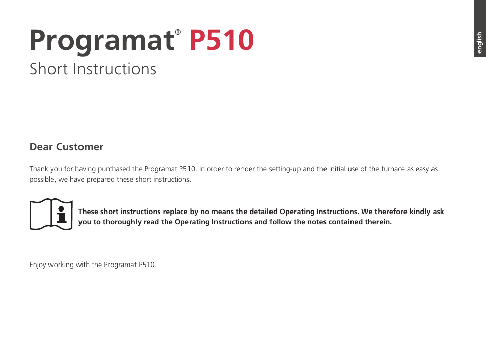 Programat, P510, Short instructions | Ivoclar Vivadent P510 - Short Instructions User Manual | Page 3 / 40