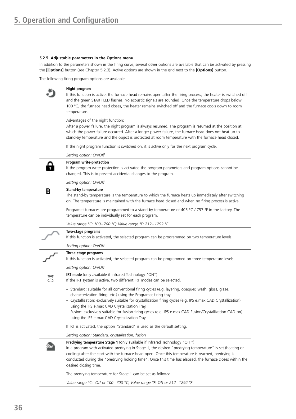 36 5. operation and configuration | Ivoclar Vivadent P710 User Manual | Page 36 / 88