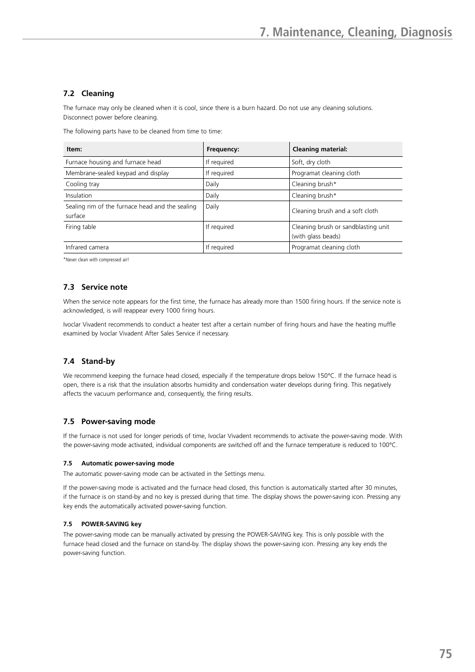 75 7. maintenance, cleaning, diagnosis | Ivoclar Vivadent P710 User Manual | Page 75 / 88