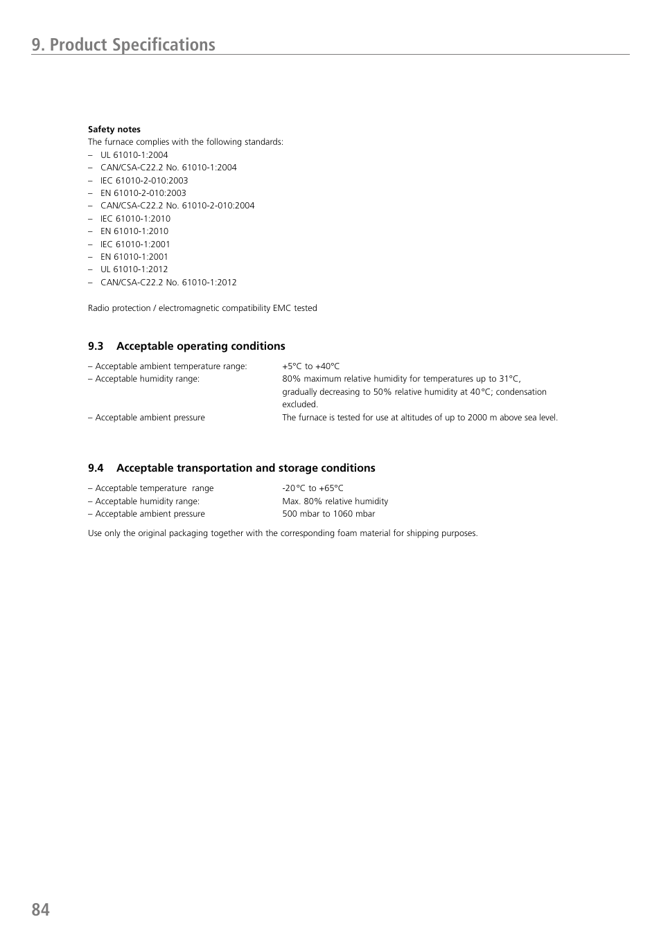 84 9. product specifications | Ivoclar Vivadent P710 User Manual | Page 84 / 88