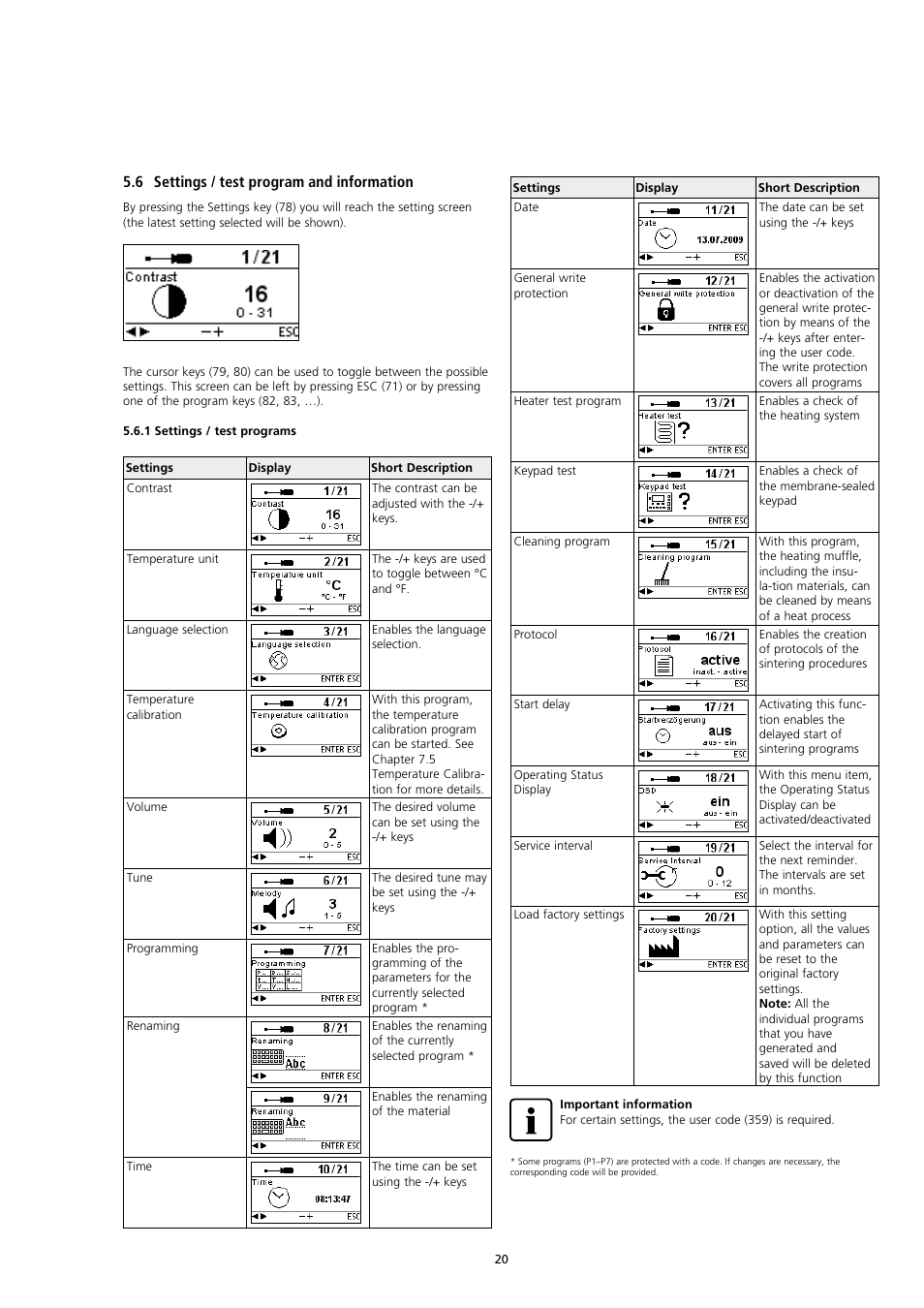 6 settings / test program and information | Ivoclar Vivadent S1 User Manual | Page 20 / 32