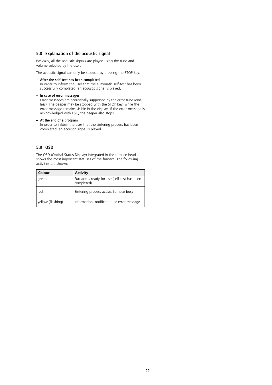 8 explanation of the acoustic signal, 9 osd | Ivoclar Vivadent S1 User Manual | Page 22 / 32