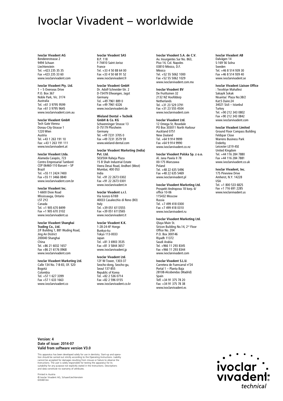 Ivoclar vivadent – worldwide | Ivoclar Vivadent S1 User Manual | Page 32 / 32