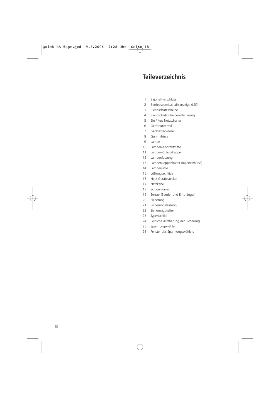 Teileverzeichnis | Ivoclar Vivadent Quick User Manual | Page 18 / 76