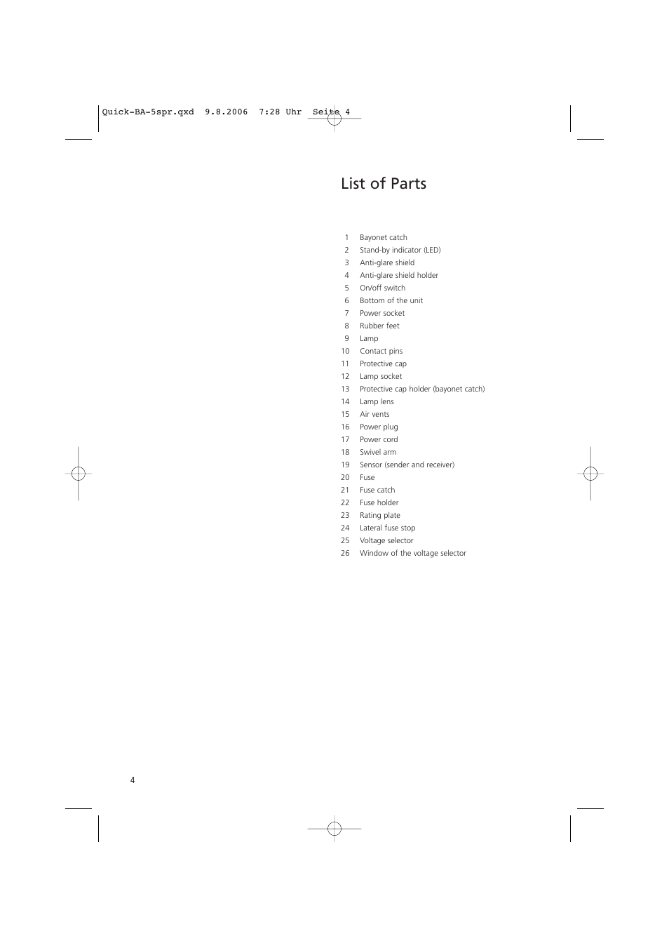 List of parts | Ivoclar Vivadent Quick User Manual | Page 4 / 76