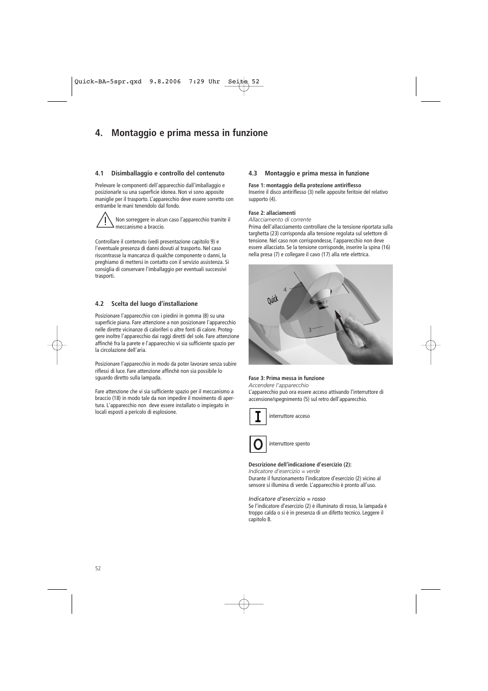 Montaggio e prima messa in funzione | Ivoclar Vivadent Quick User Manual | Page 52 / 76