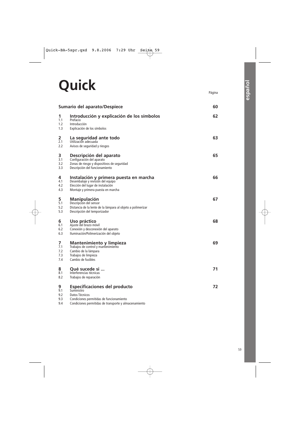 Quick, Español | Ivoclar Vivadent Quick User Manual | Page 59 / 76