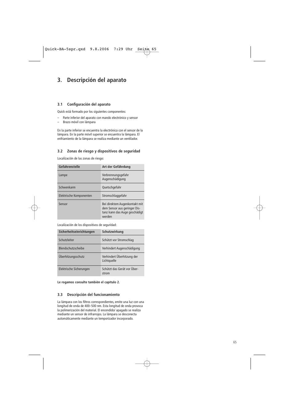 Descripción del aparato | Ivoclar Vivadent Quick User Manual | Page 65 / 76