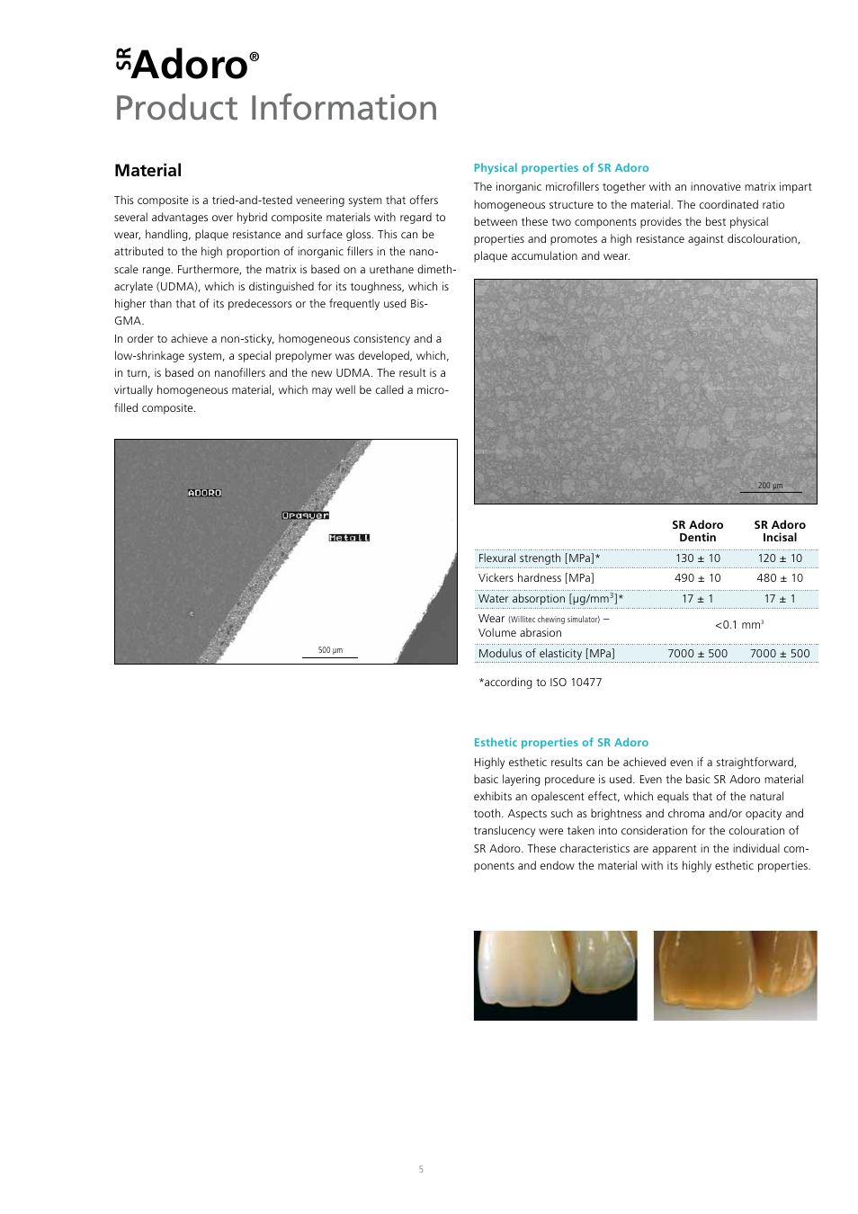 Adoro, Product information, Material | Ivoclar Vivadent SR Adoro User Manual | Page 5 / 88