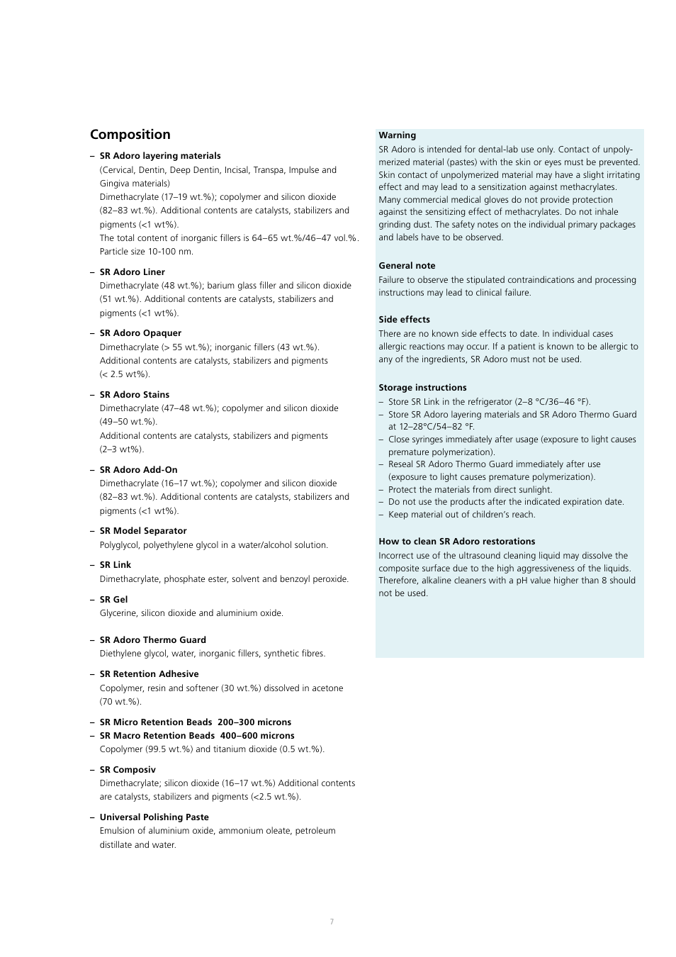 Composition | Ivoclar Vivadent SR Adoro User Manual | Page 7 / 88