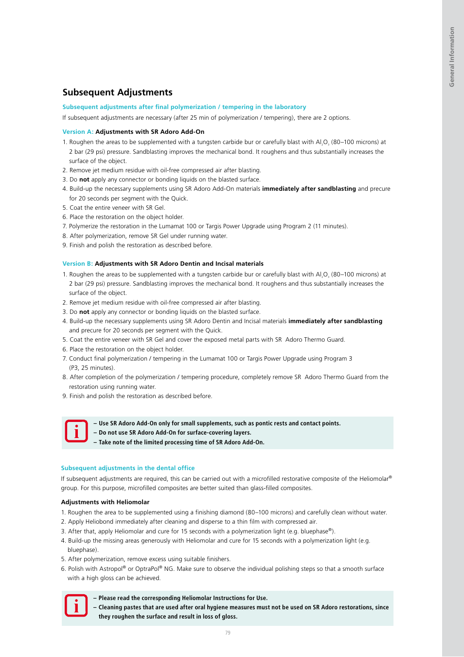 Subsequent adjustments | Ivoclar Vivadent SR Adoro User Manual | Page 79 / 88