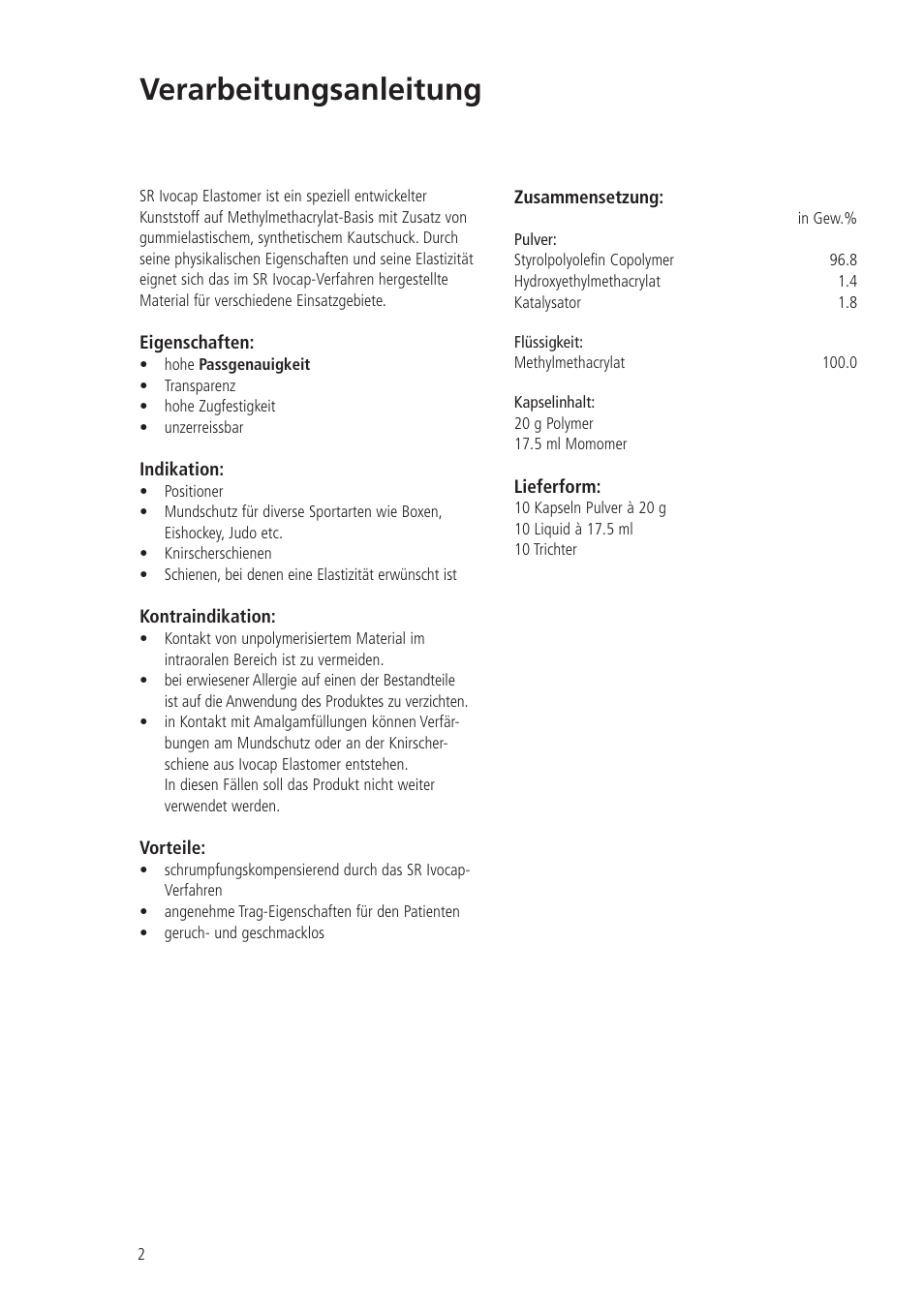 Verarbeitungsanleitung | Ivoclar Vivadent SR Ivocap Elastomer User Manual | Page 2 / 28