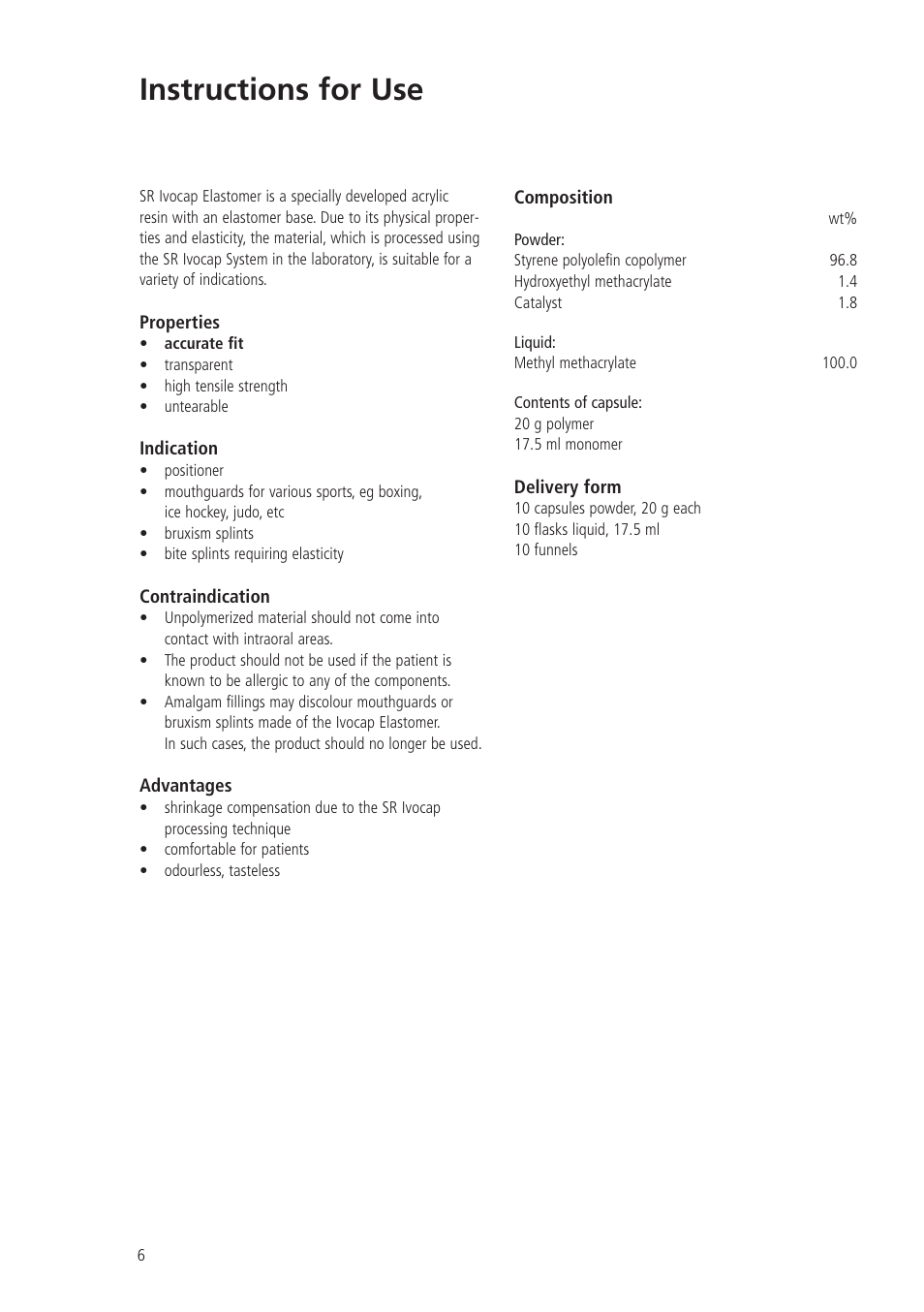 Instructions for use | Ivoclar Vivadent SR Ivocap Elastomer User Manual | Page 6 / 28