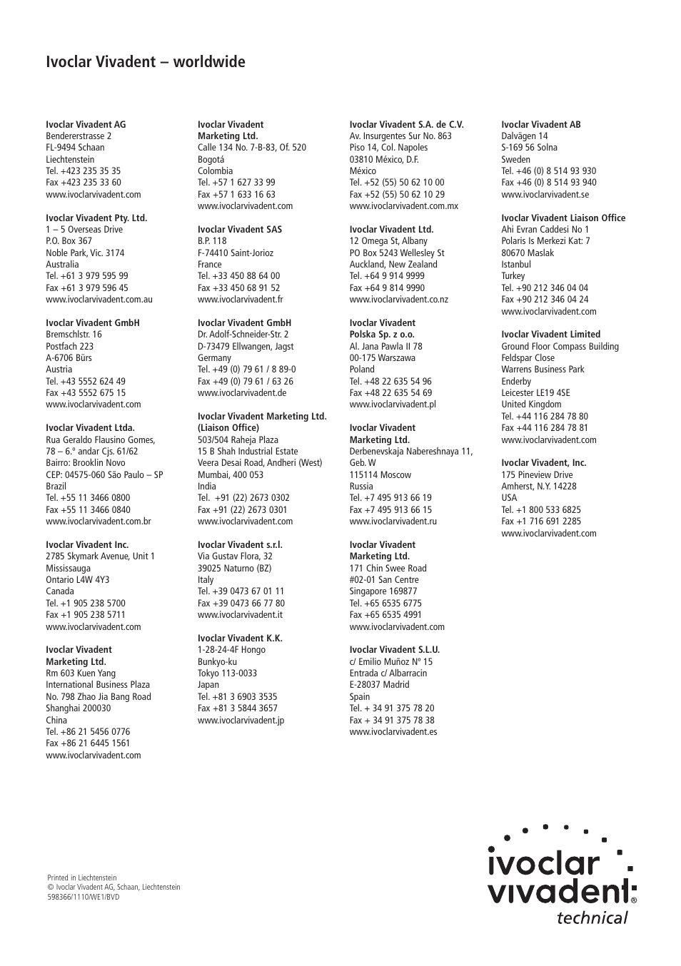 Ivoclar vivadent – worldwide | Ivoclar Vivadent SR Ivocap System User Manual | Page 36 / 36