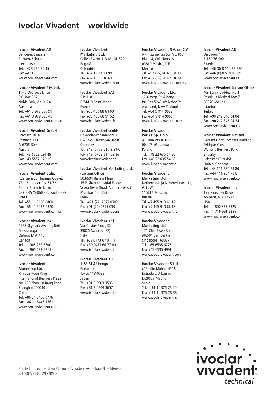 Ivoclar vivadent – worldwide | Ivoclar Vivadent SR Ivolen User Manual | Page 16 / 16