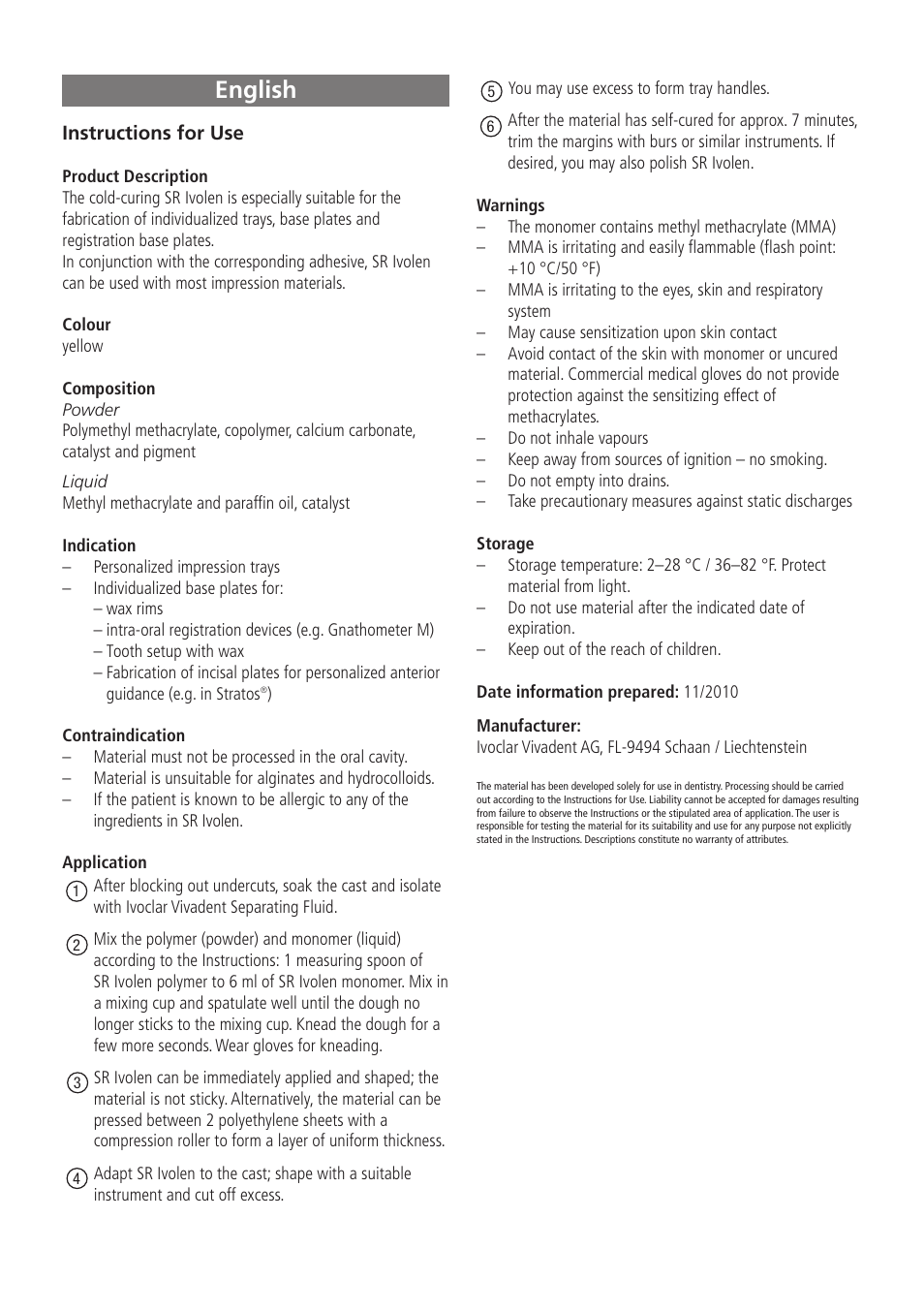 English | Ivoclar Vivadent SR Ivolen User Manual | Page 3 / 16