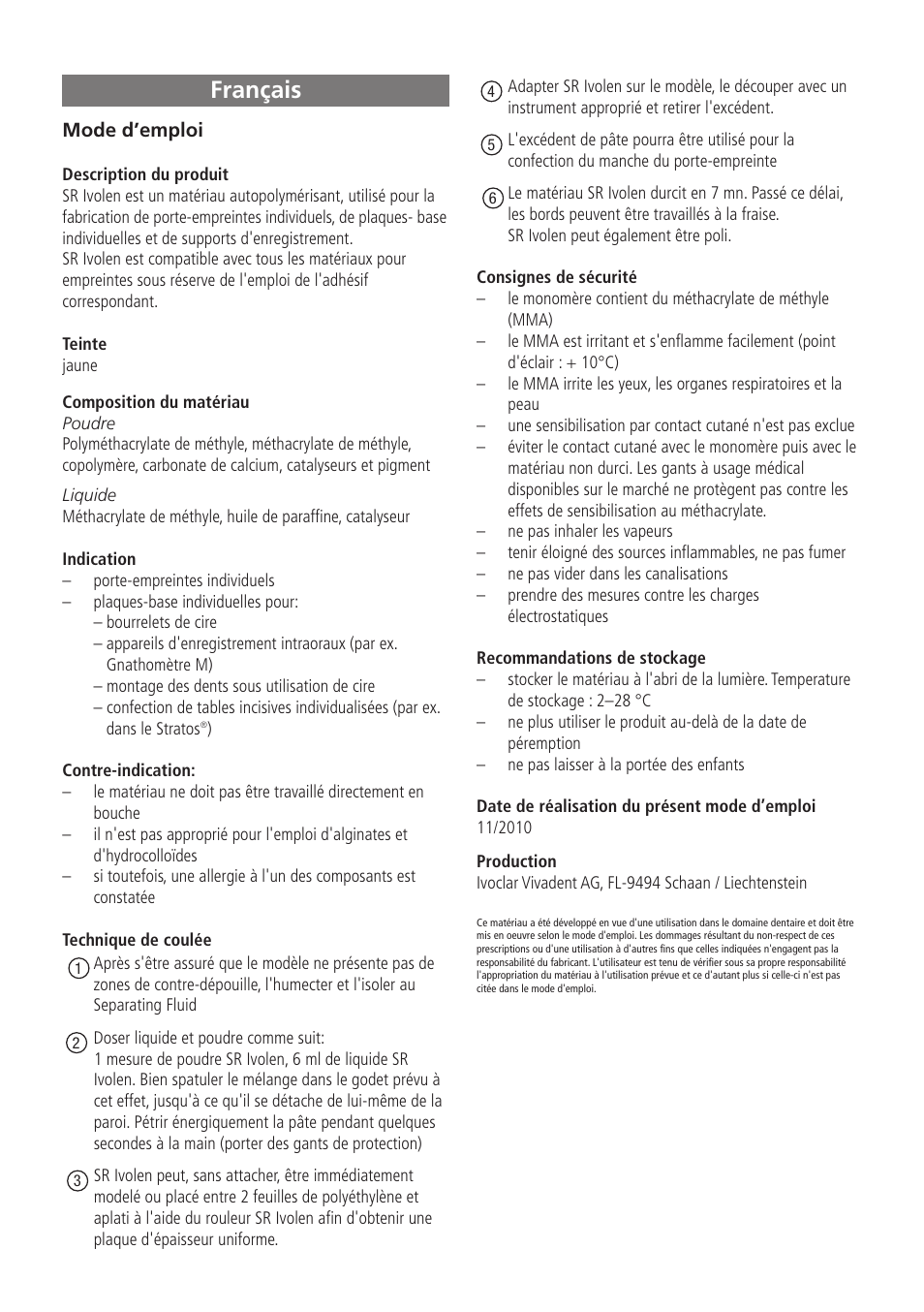 Français | Ivoclar Vivadent SR Ivolen User Manual | Page 5 / 16