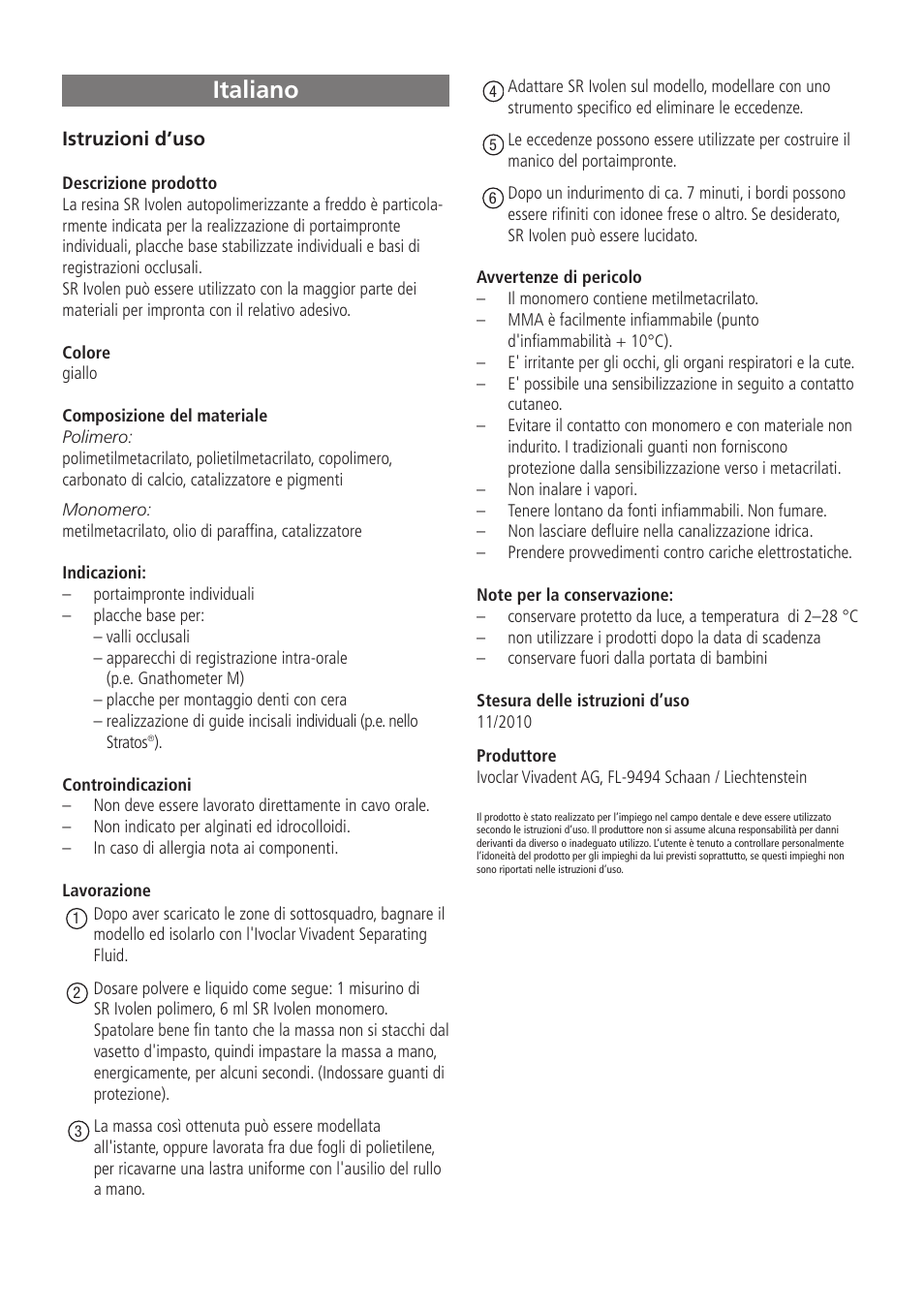 Italiano | Ivoclar Vivadent SR Ivolen User Manual | Page 6 / 16