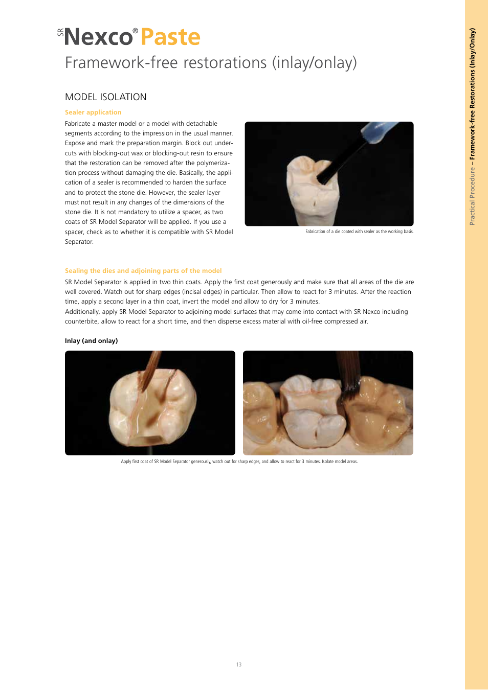 Framework-free restorations (inlay/onlay), Model isolation | Ivoclar Vivadent SR Nexco Paste User Manual | Page 13 / 64