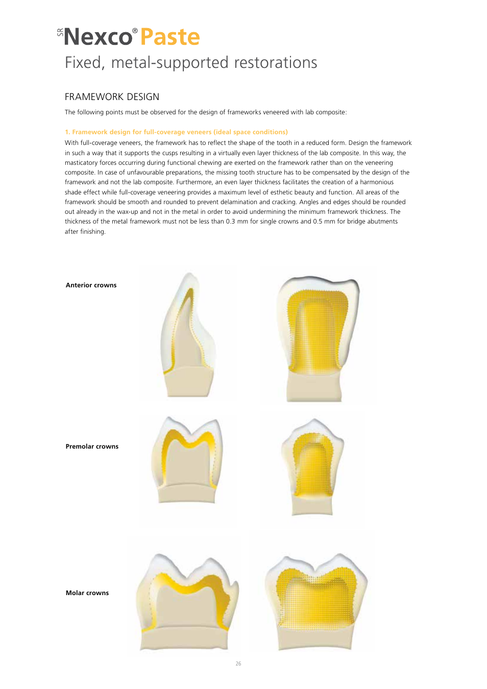 Fixed, metal-supported restorations, Framework design | Ivoclar Vivadent SR Nexco Paste User Manual | Page 26 / 64