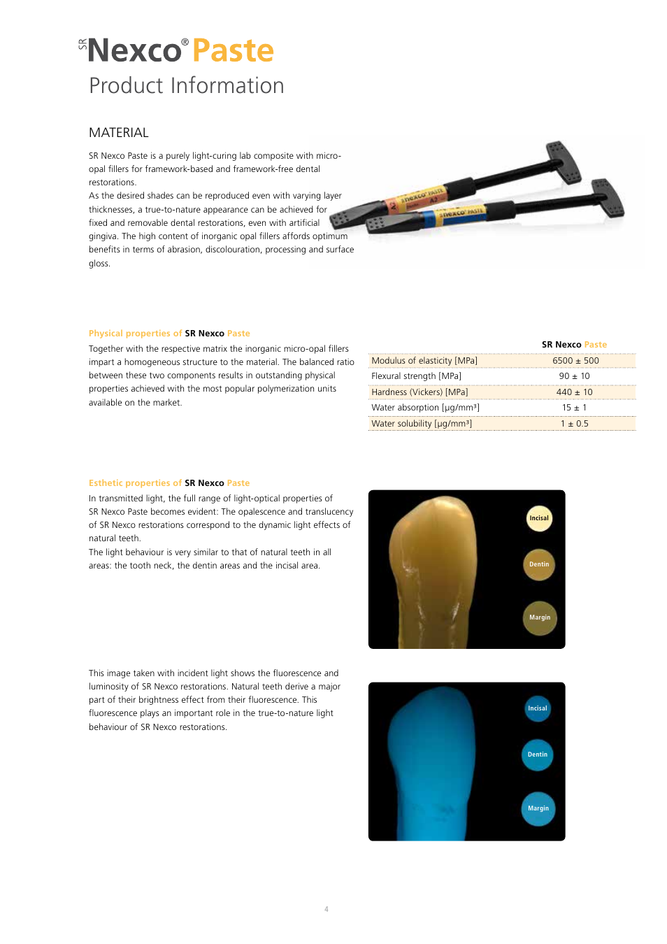 Product information, Material | Ivoclar Vivadent SR Nexco Paste User Manual | Page 4 / 64