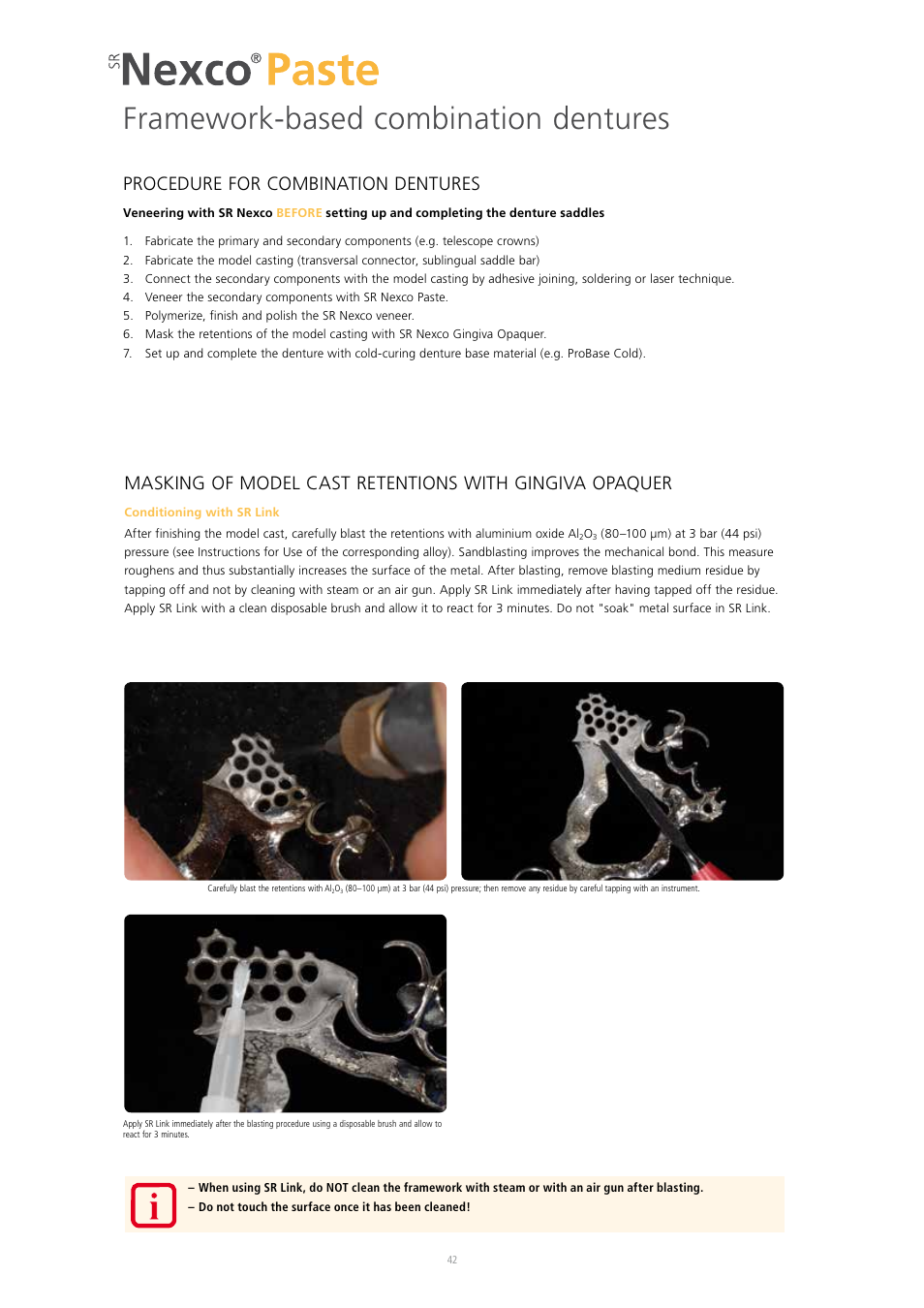 Framework-based combination dentures, Procedure for combination dentures | Ivoclar Vivadent SR Nexco Paste User Manual | Page 42 / 64