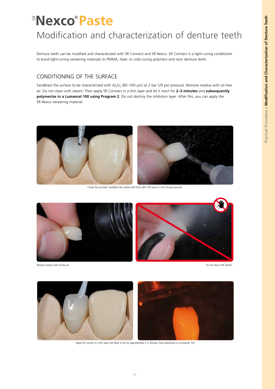 Modification and characterization of denture teeth, Conditioning of the surface | Ivoclar Vivadent SR Nexco Paste User Manual | Page 47 / 64