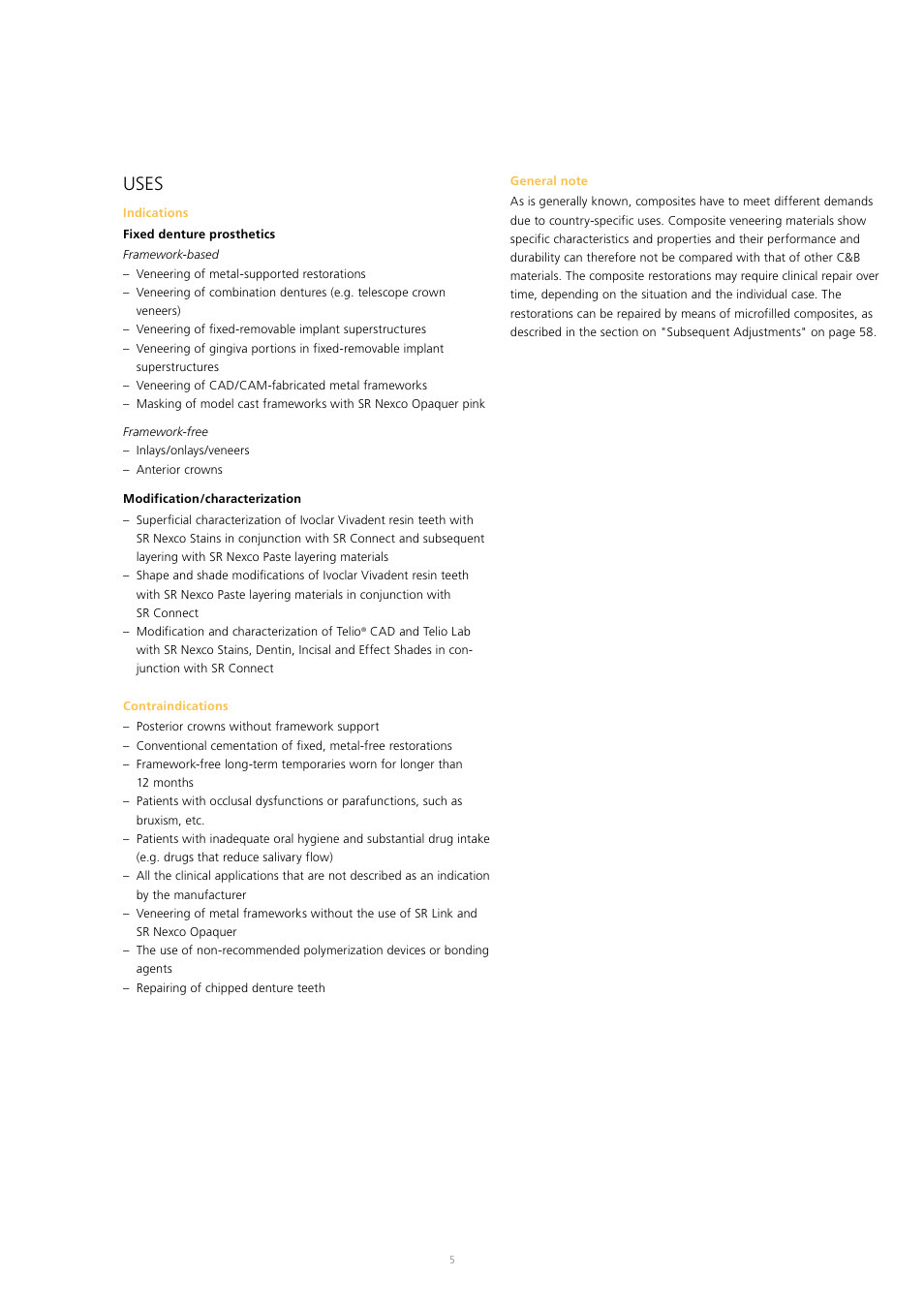 Uses | Ivoclar Vivadent SR Nexco Paste User Manual | Page 5 / 64