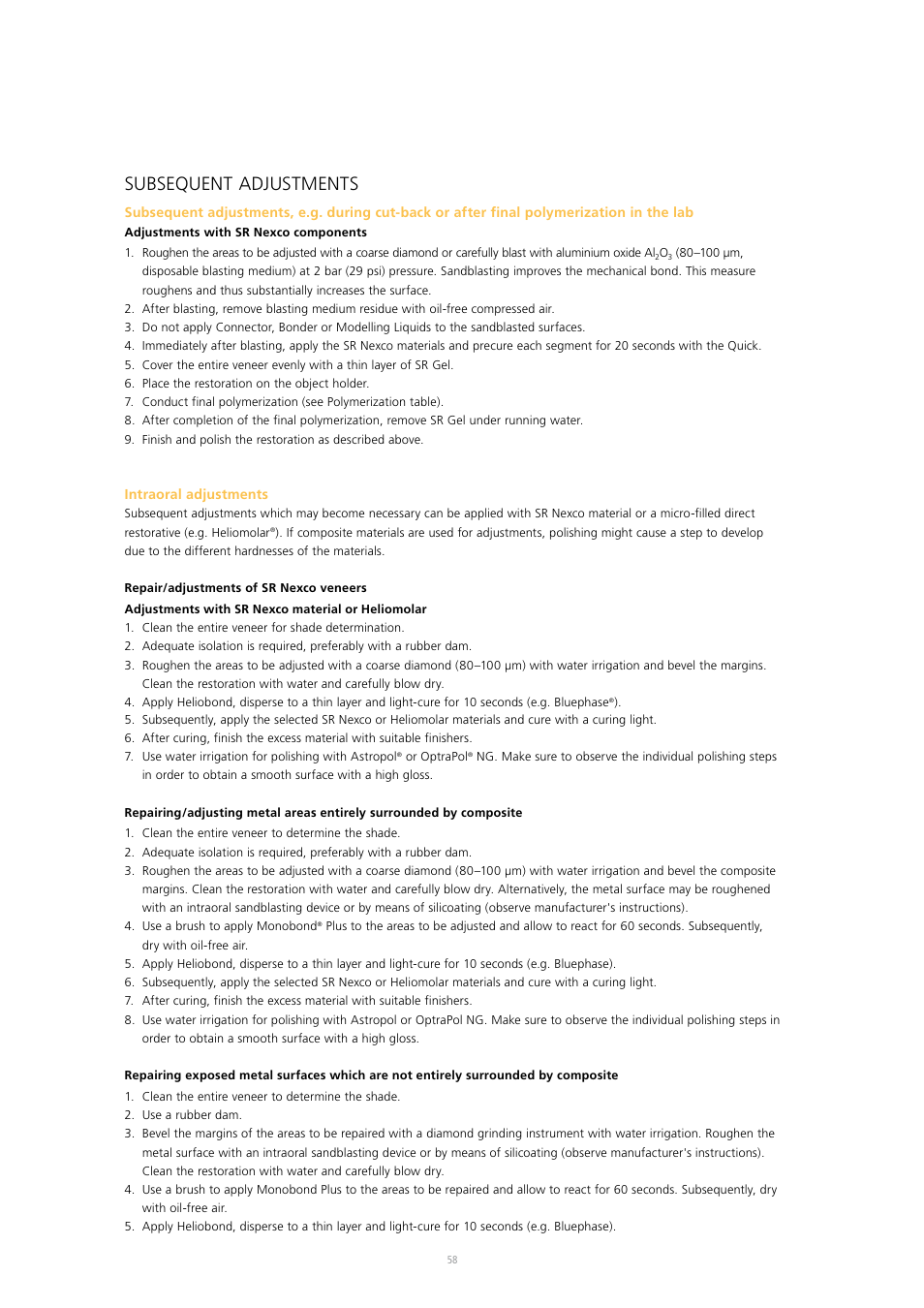 Subsequent adjustments | Ivoclar Vivadent SR Nexco Paste User Manual | Page 58 / 64