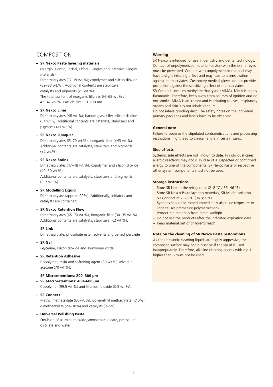 Composition | Ivoclar Vivadent SR Nexco Paste User Manual | Page 6 / 64