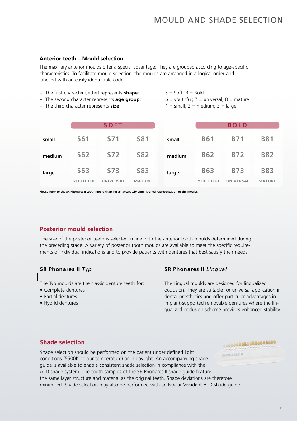 Mould and shade selection | Ivoclar Vivadent SR Phonares II User Manual | Page 11 / 40