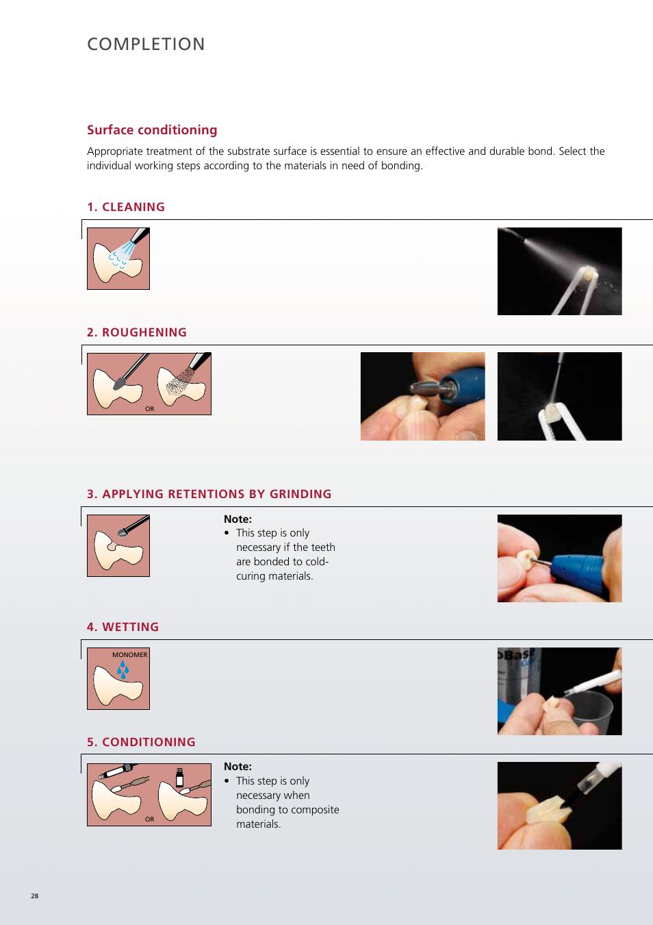Completion, Surface conditioning | Ivoclar Vivadent SR Phonares II User Manual | Page 28 / 40