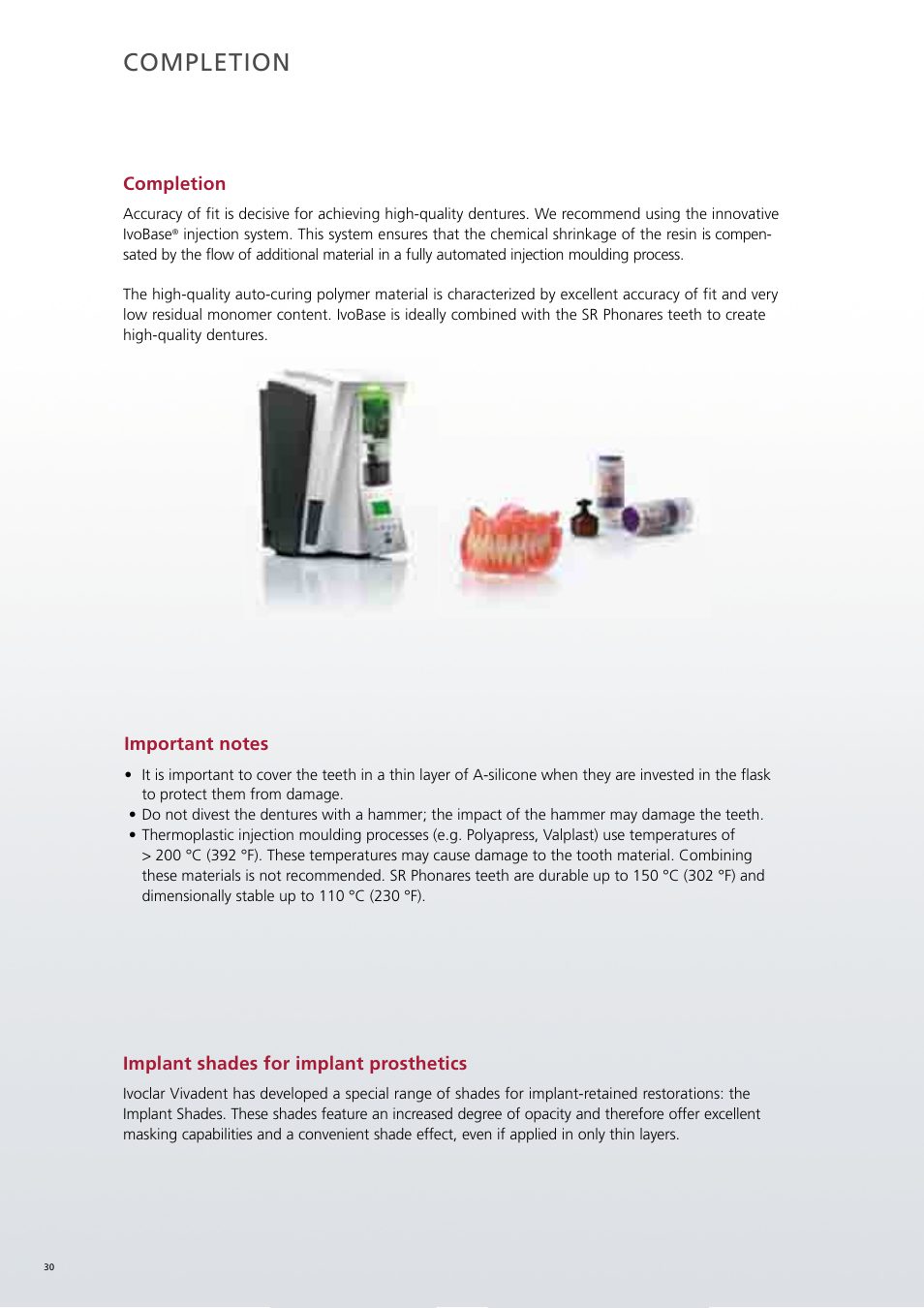 Completion | Ivoclar Vivadent SR Phonares II User Manual | Page 30 / 40