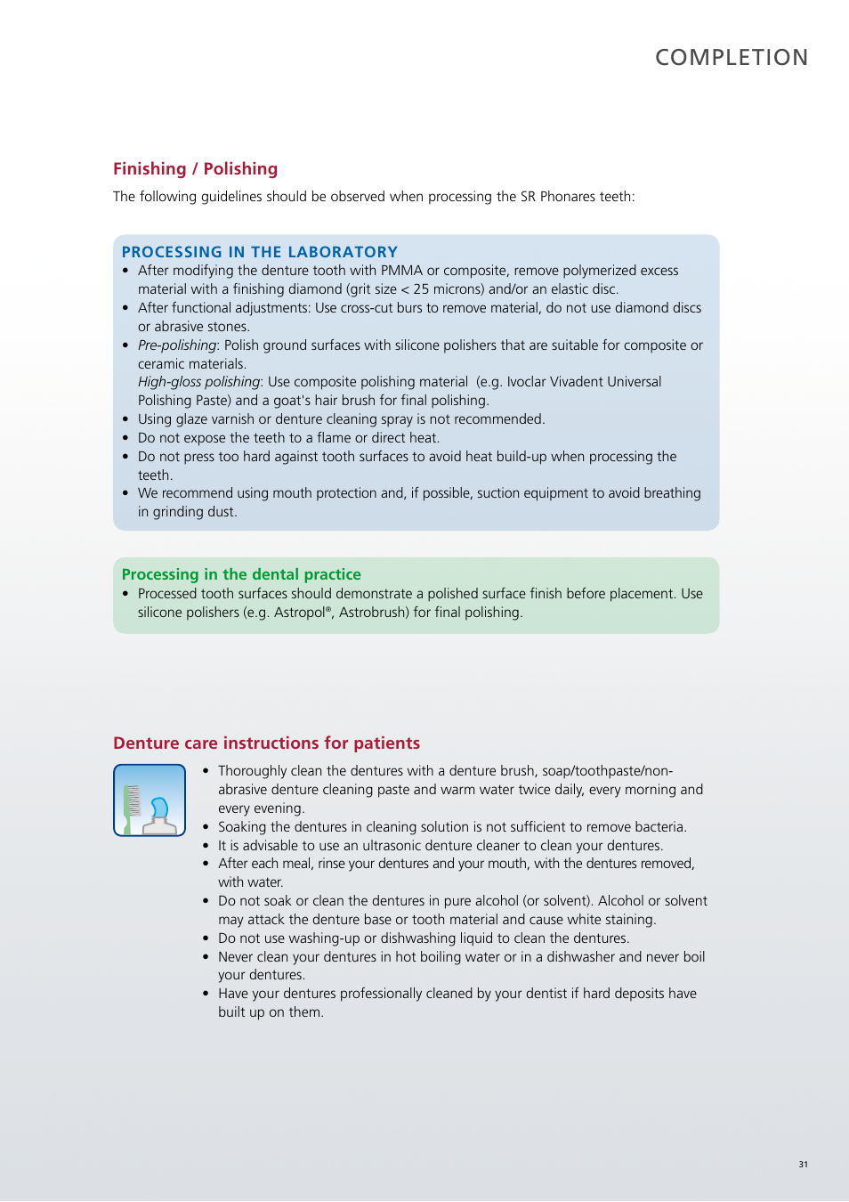 Completion | Ivoclar Vivadent SR Phonares II User Manual | Page 31 / 40