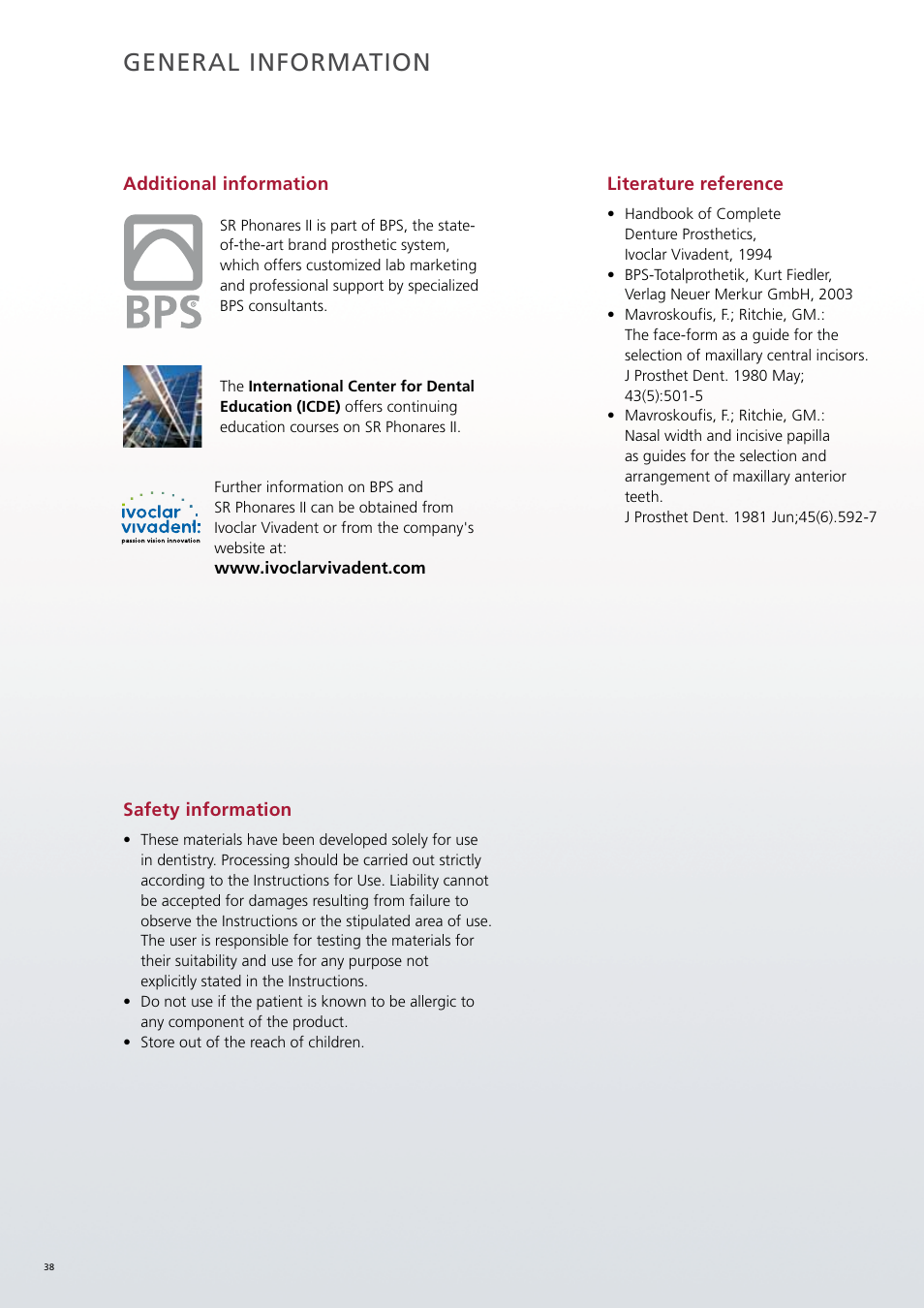 General information | Ivoclar Vivadent SR Phonares II User Manual | Page 38 / 40