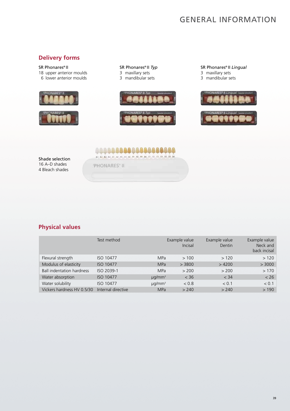 General information, Delivery forms physical values | Ivoclar Vivadent SR Phonares II User Manual | Page 39 / 40