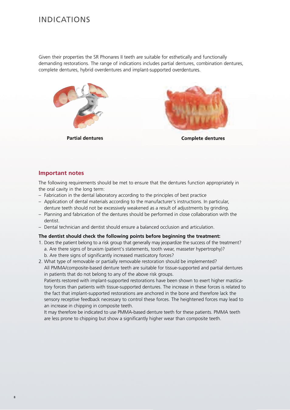Indications | Ivoclar Vivadent SR Phonares II User Manual | Page 8 / 40