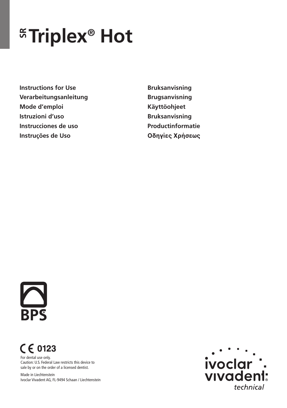 Ivoclar Vivadent SR Triplex Hot User Manual | 20 pages