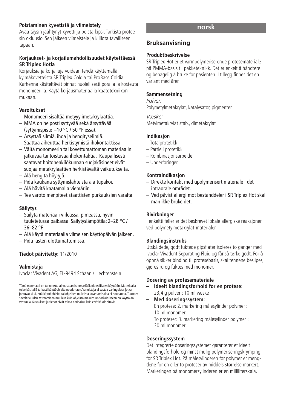 Norsk | Ivoclar Vivadent SR Triplex Hot User Manual | Page 15 / 20